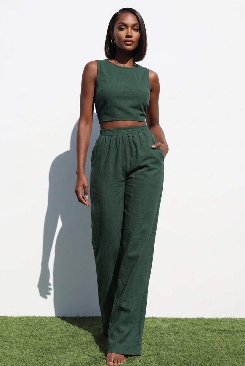 Tammy Ribbon Woven Top And Pants Set